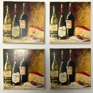 🌸4 French themed Wine, Cheese & Fruit coasters